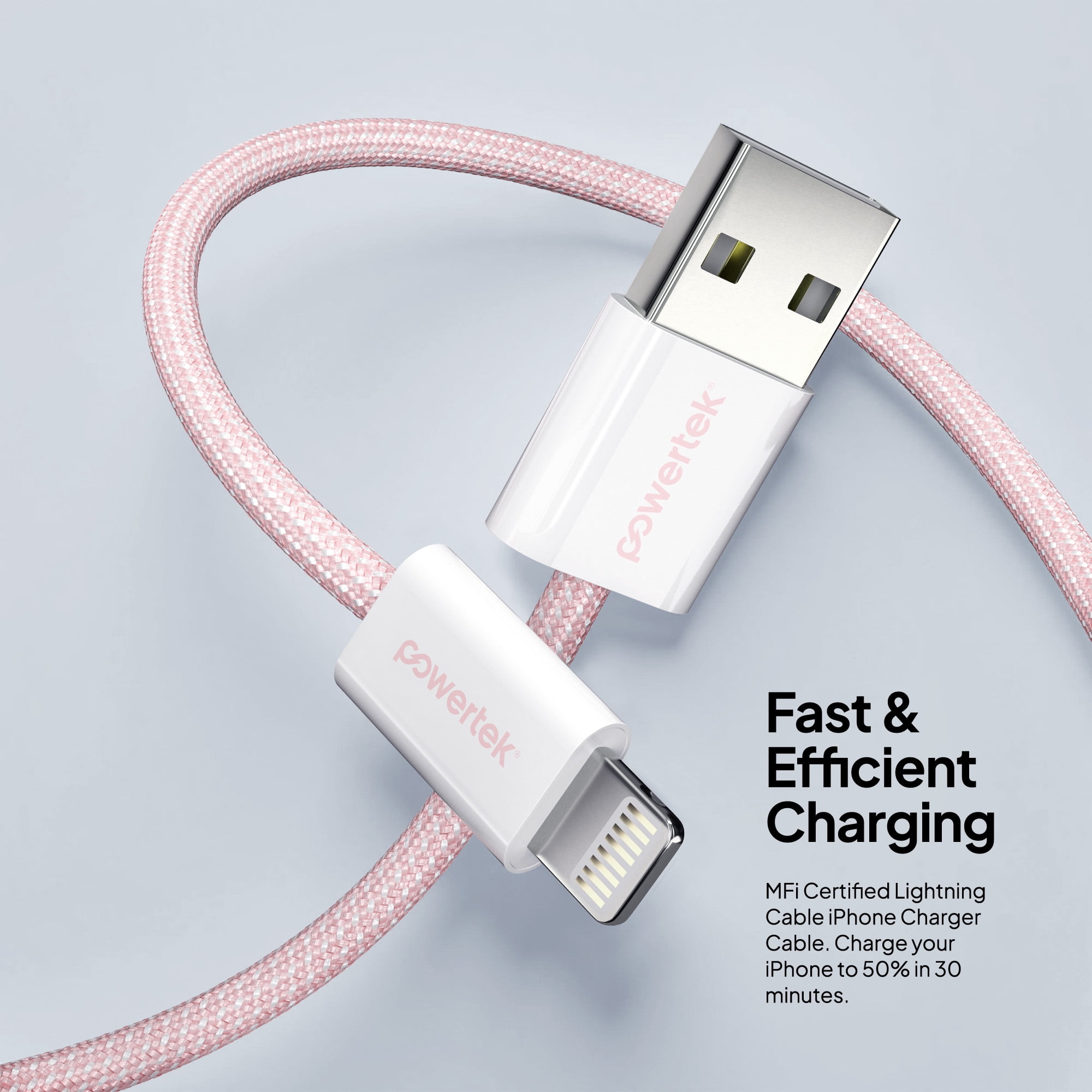 Liquipel Powertek Pastel Braided USB-A to Lightning - Pink