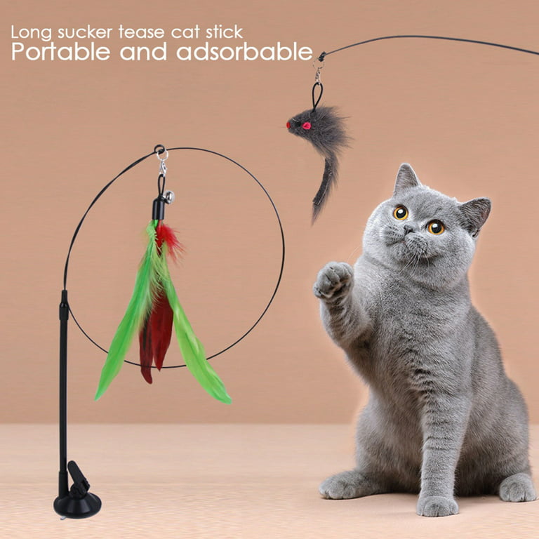 Cat Toys Hands-Free 4 Pack Cat Toys Wand Auto Interactive Natural Bird  Feather, Suction Cup Pet Indoor Dancing Playing Toys, Suction Cup Pet  Indoor