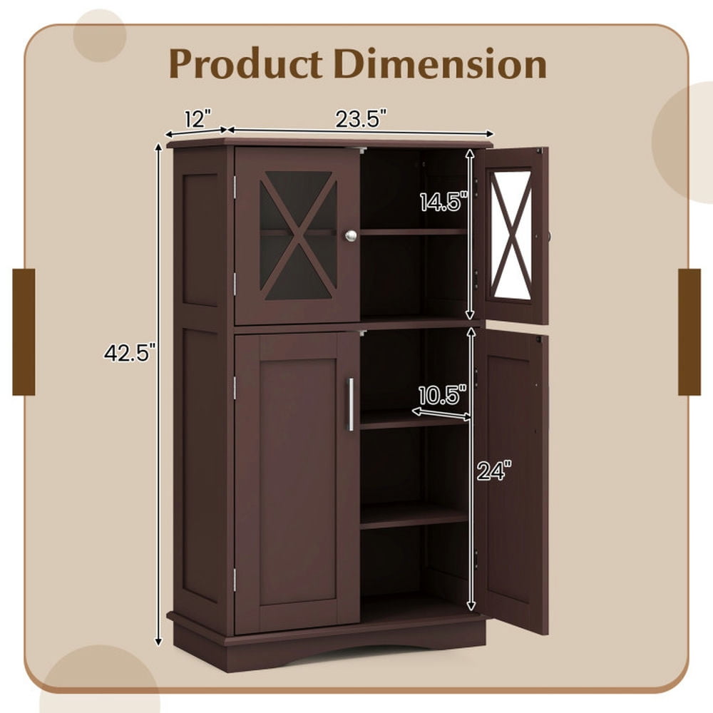 Finihen Bathroom Storage Cabinet, Bathroom Floor Cabinet, 4 Doors Freestanding Bathroom Floor Cabinet with Adjustable Shelves, for Bathroom, Living Room, Bedroom, Kitchen, Brown Finihen Bathroom Storage Cabinet, Bathroom Floor Cabinet, 4 Doors Freestanding Bathroom Floor Cabinet with Adjustable Shelves, for Bathroom, Living Room, Bedroom, Kitchen, Brown
