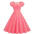 thumbnail image 2 of Women Vintage 1950s Retro Rockabilly Prom Dresses Cap-Sleeve V Neck Polka Dots Elegant Cocktail A-Line Swing Dress, 2 of 7