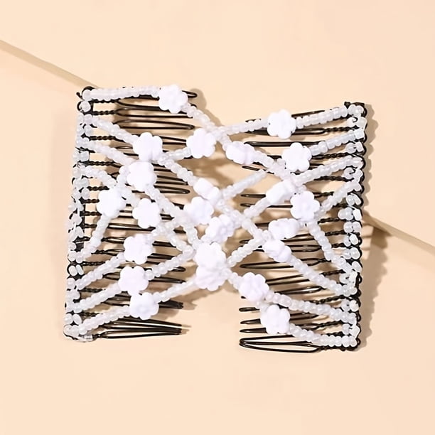 Stylish Beaded Double Stretching Combs - Hair Bun Maker for Women & Girls - Hair Styling Accessories