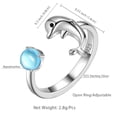 thumbnail image 4 of 925 Sterling Silver Cute Dolphin Ring Open Adjustable Blue Crystal Moonstone Jewelry Women Birthday Gift, 4 of 8