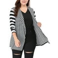 thumbnail image 6 of Agnes Orinda Women's Plus Size Open Front Long Sleeve Mixed Striped Cardigan 2X Black, 6 of 8