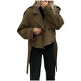 thumbnail image 2 of Nfurl Short Trench Coats for Women Tie Waist Double Breasted Cropped Jackets Casual Long Sleeve Solid Color Outerwear Fall Fashion Coat Brown M, 2 of 7