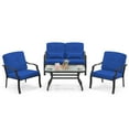thumbnail image 2 of Costway 4 PCS Patio Furniture Set Outdoor Conversation Sofa Tempered Glass Coffee Table Navy, 2 of 10