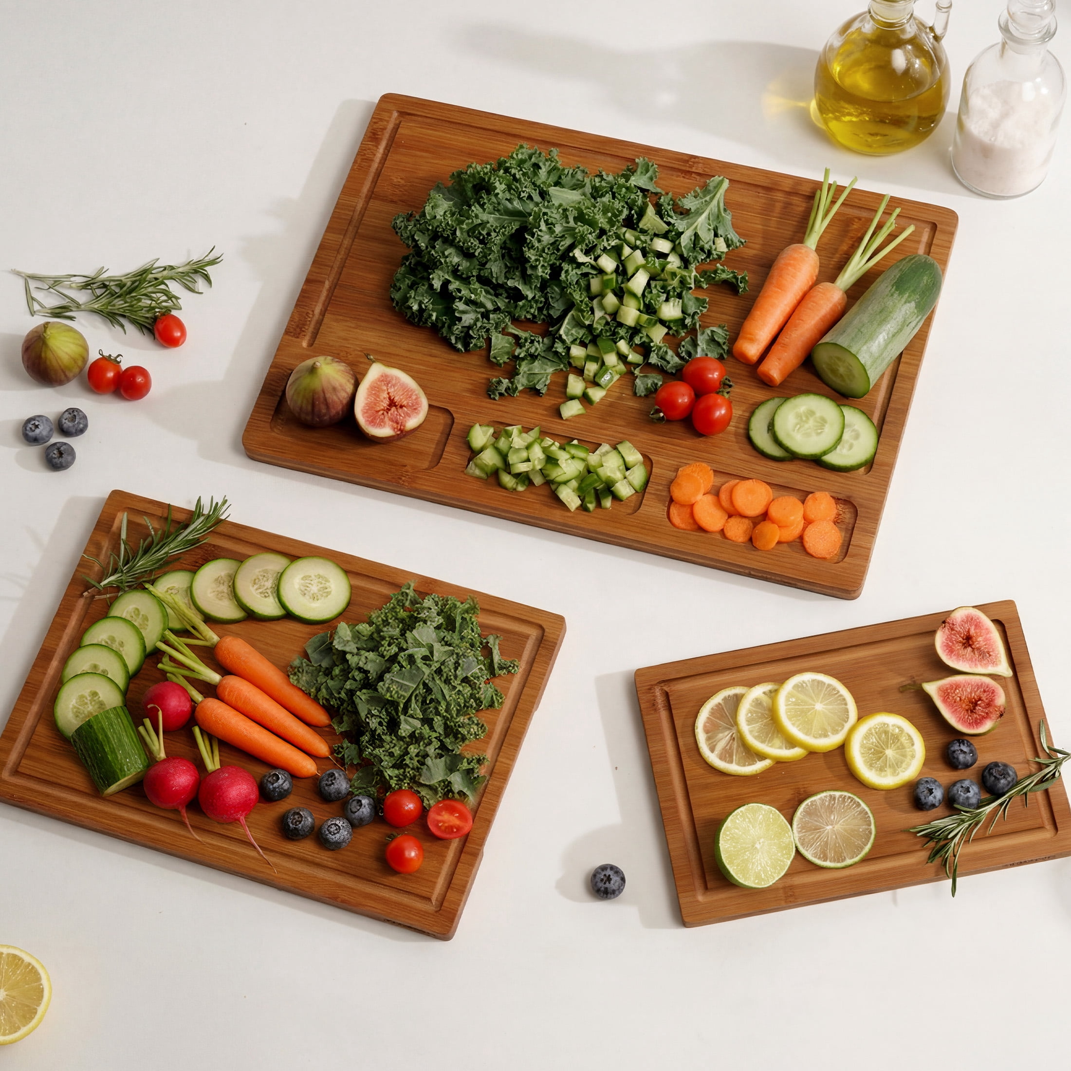 Kikcoin Cutting Board, 3-Piece Extra Large Bamboo Chopping Boards for Kitchen, Heavy Duty Wooden Serving Tray with Juice Groove, Brown