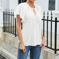 thumbnail image 5 of Lenpel Blouses for Women Dressy Casual Ruffle Short Sleeve V Neck Tie Front Eyelet Embroidered Shirts Trendy Summer Tops, 5 of 7