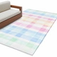 thumbnail image 2 of 4x6 Area Rugs, Blue Pink Plaid Non-Skid Rubber Backing Large Rectangle Rugs - Living Room Bedroom Home Office, Pastel Green White Buffalo Patchwork Indoor Floor Mat Carpets Washable Rug, 2 of 9