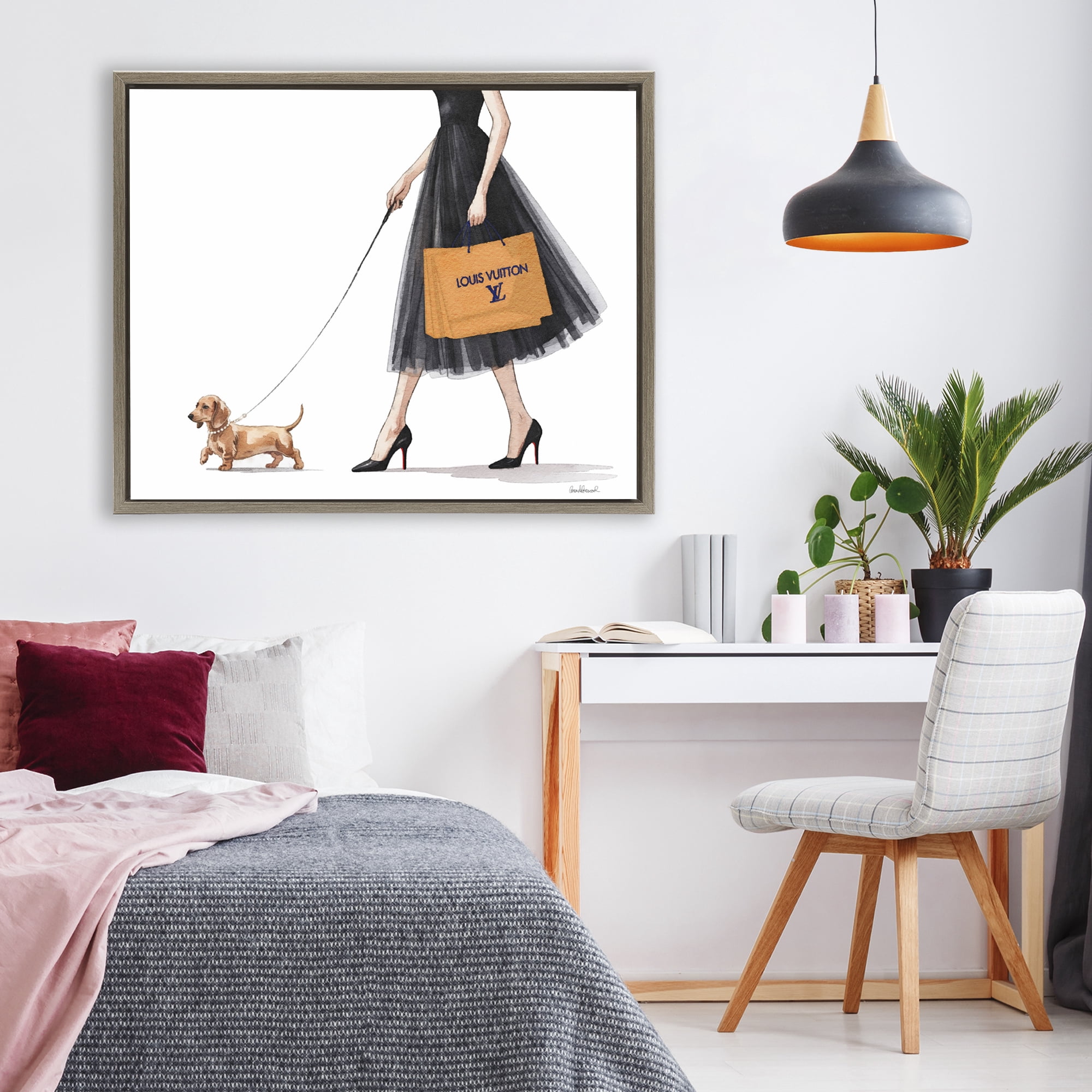 Stupell Industries Fashionable Dog Walking Brown Framed Floater Canvas Wall Art, design by Amanda Greenwood