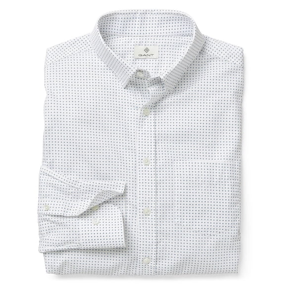 Gant Diamond G Men's Linear Print Fitted Concealed Button Down Shirt (363085), Medium, Cream
