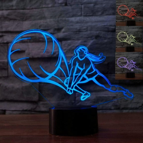 YSITIANNA 3D Volleyball Night Light led Lamp Illusion 7 Color Changing Touch Switch Table Desk Decoration Lamps Birthday Gift Acrylic Flat ABS Base USB Cable Toy STNL#1492
