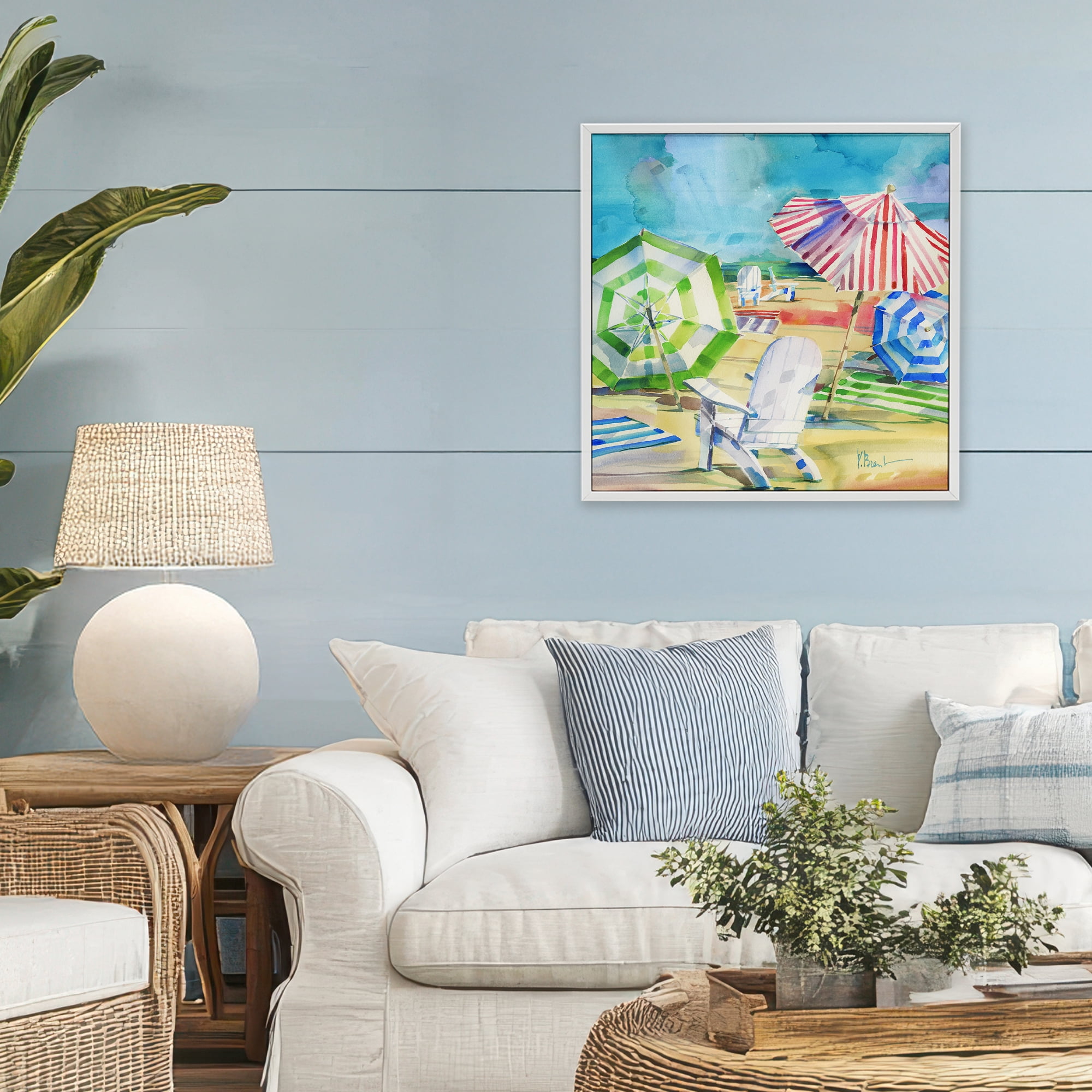 Stupell Industries Ventura Beach Umbrellas White Framed Giclee Art, design by Paul Brent
