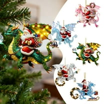 CoreLiving Dragon Ornament and Santa Claus, Dragon Christmas Ornaments for Tree, Flying Dragon Tree Topper Novelty Gift, Gothic Halloween Christmas Decor