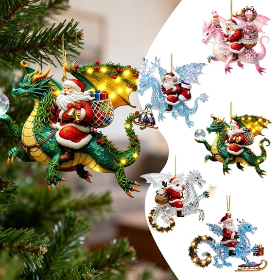 CoreLiving Dragon Ornament and Santa Claus, Dragon Christmas Ornaments for Tree, Flying Dragon Tree Topper Novelty Gift, Gothic Halloween Christmas Decor