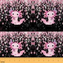 Homewish Lovely Axolotl Fabric by the Yard 3 Yard,Cartoon Animal Sewing Fabric,Pink Cherry Blossom Room Decor Fabric by the Yard For Girls,Ultra Soft Home Decor