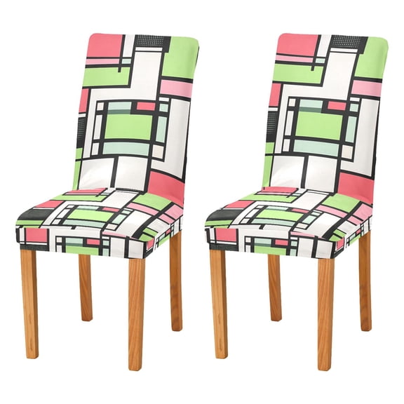 Yayeee 2 Pack Dining Chair Covers Stretch Parson Chairs Slipcovers Seat Protector, Green Abstract Geometric
