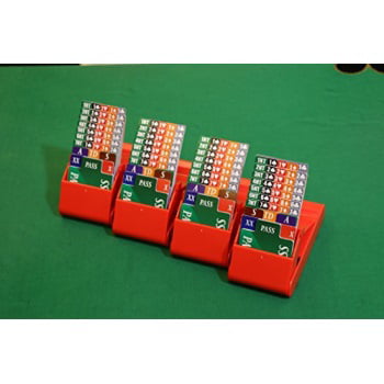 set of four, deep blue Bridge Bidding Boxes with Plastic Bidding Cards 