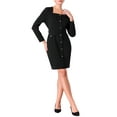 thumbnail image 2 of INSPIRE CHIC Women's Wear to Work Square Neck Buttoned Belted Sheath Dresses 2XL Black, 2 of 5