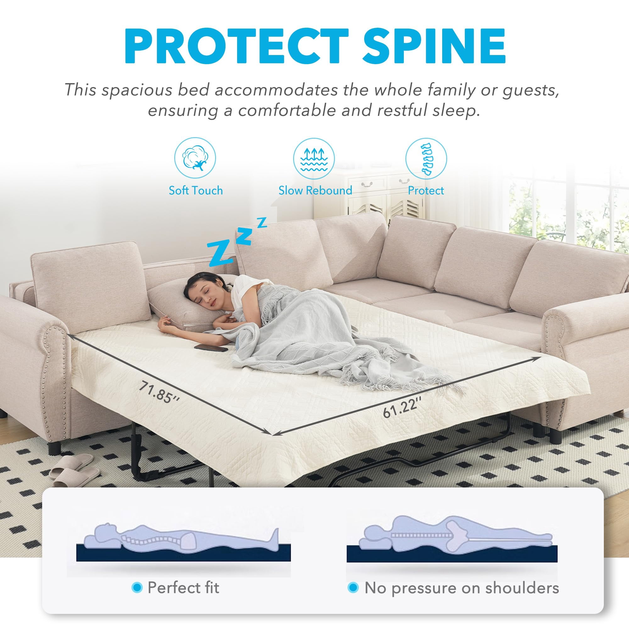 Tabaray Modern L Shaped Sleeper Sofa Bed with Mattress Bed, 104"Pull Out Sleeper Couch Bed Small Full Size,  6 Seater Sectional Furniture Sets for Living Room, Bedroom, Apartment