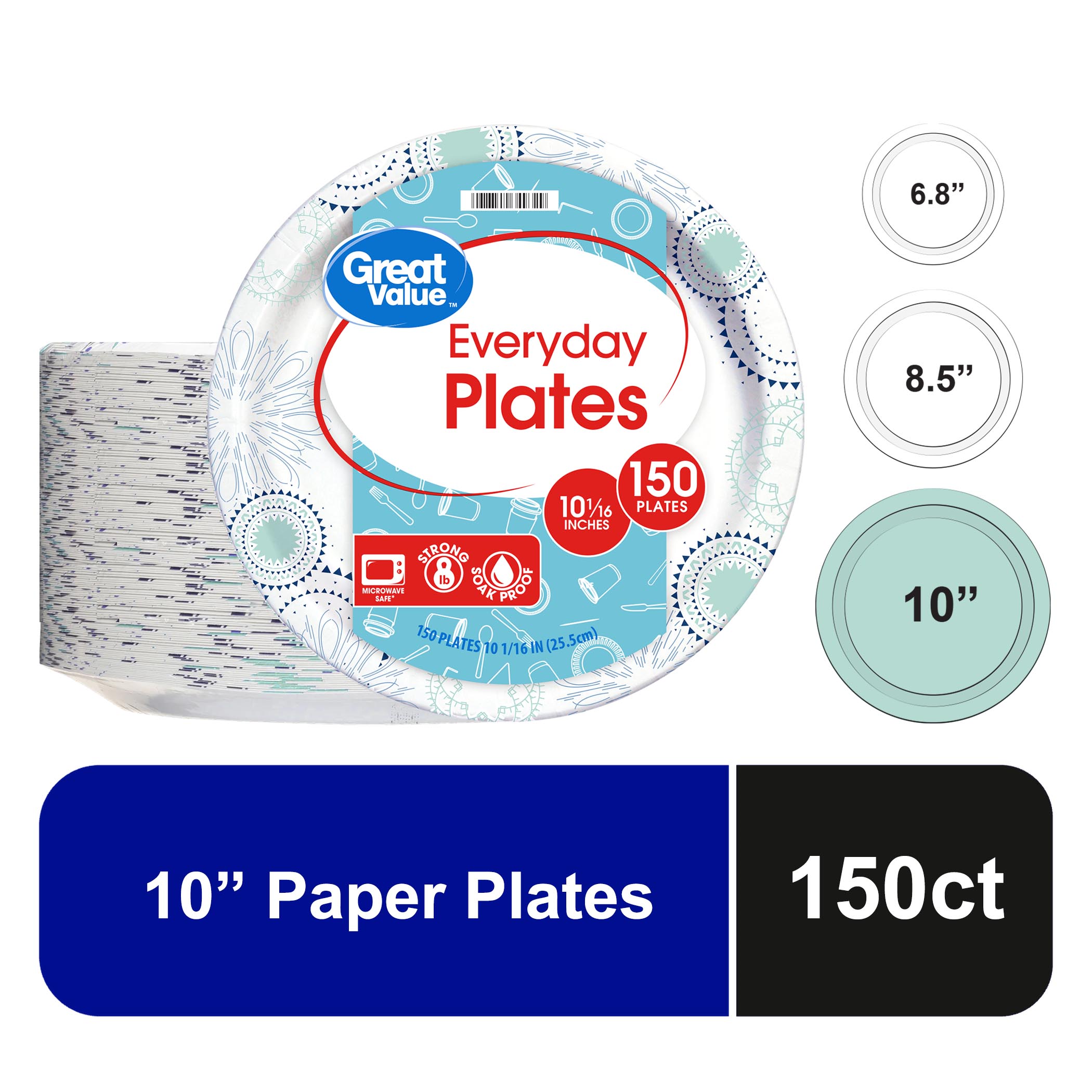 Great Value Disposable Paper Plates, 10", 150 Count photo 1