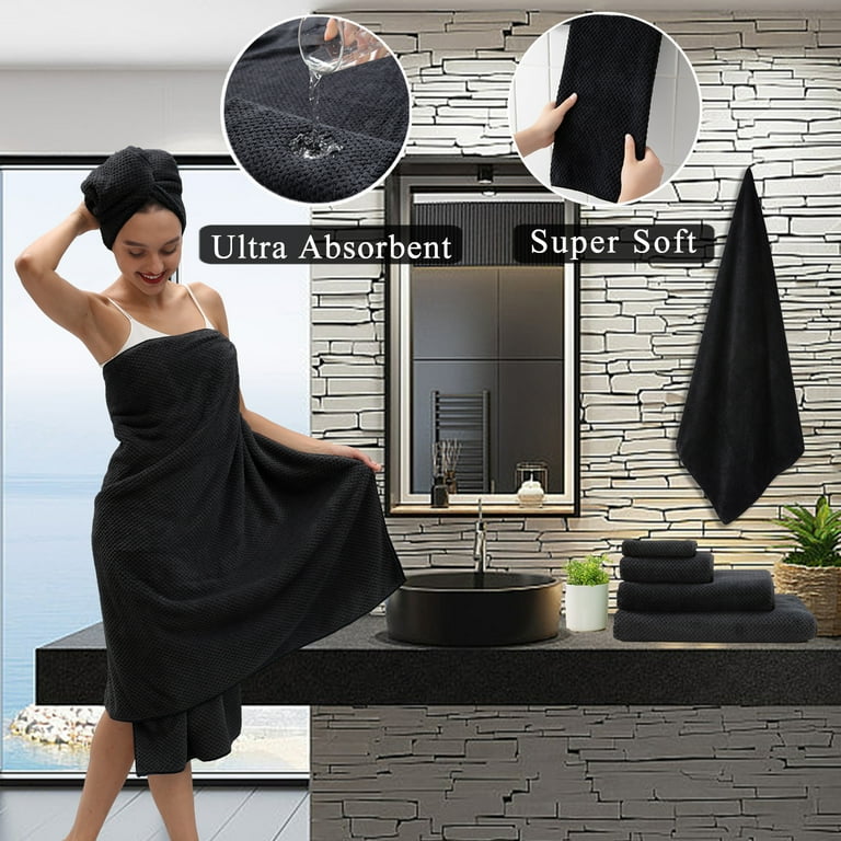 Smuge 8pc XL Bath Towel Set includes 2 Bath 2 Hand 4 Wash Towels Quick Dry Absorbent Black Walmart