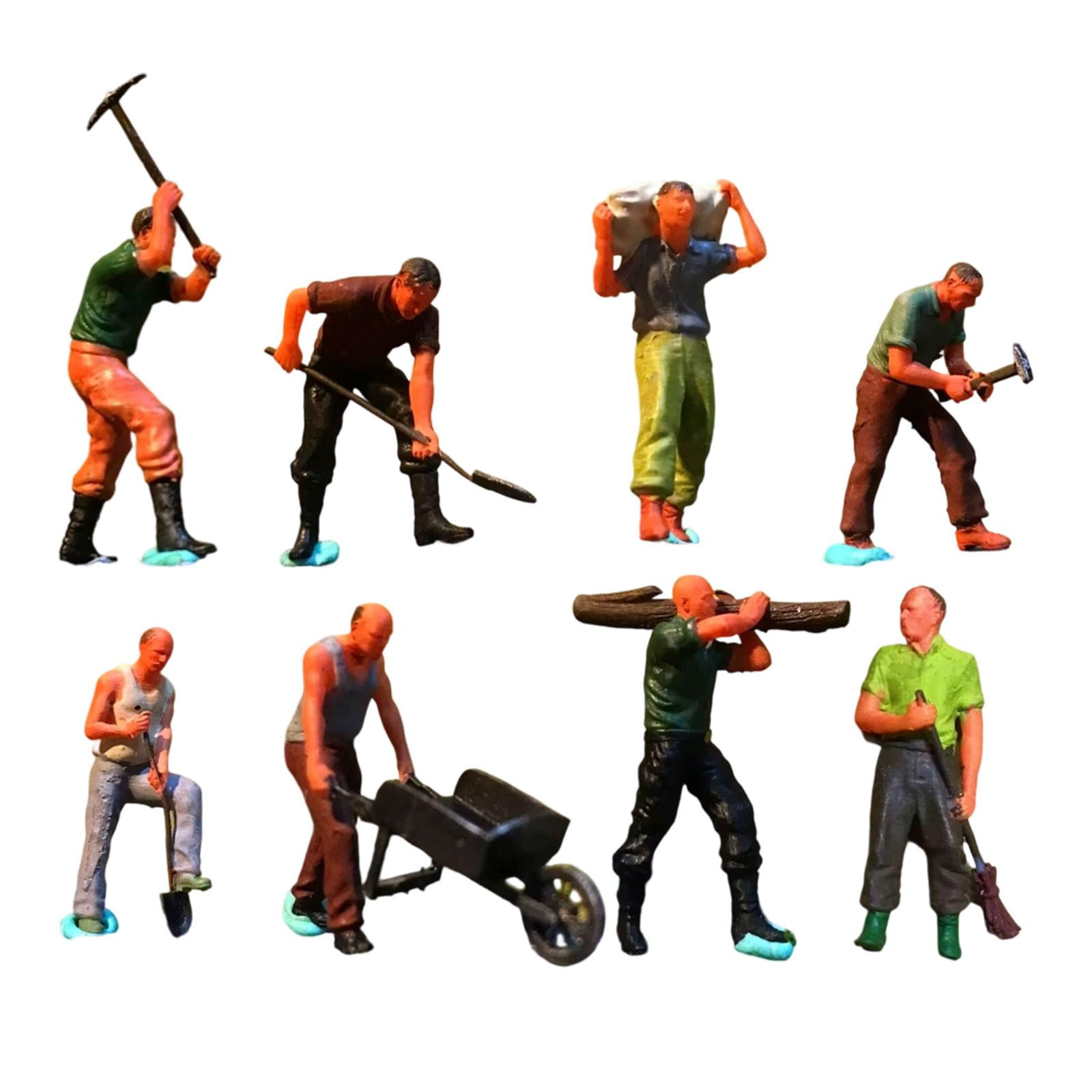 Dualoai 8Pcs 1:64 Scale Worker People Figure for Diorama Micro Landscape Centerpiece