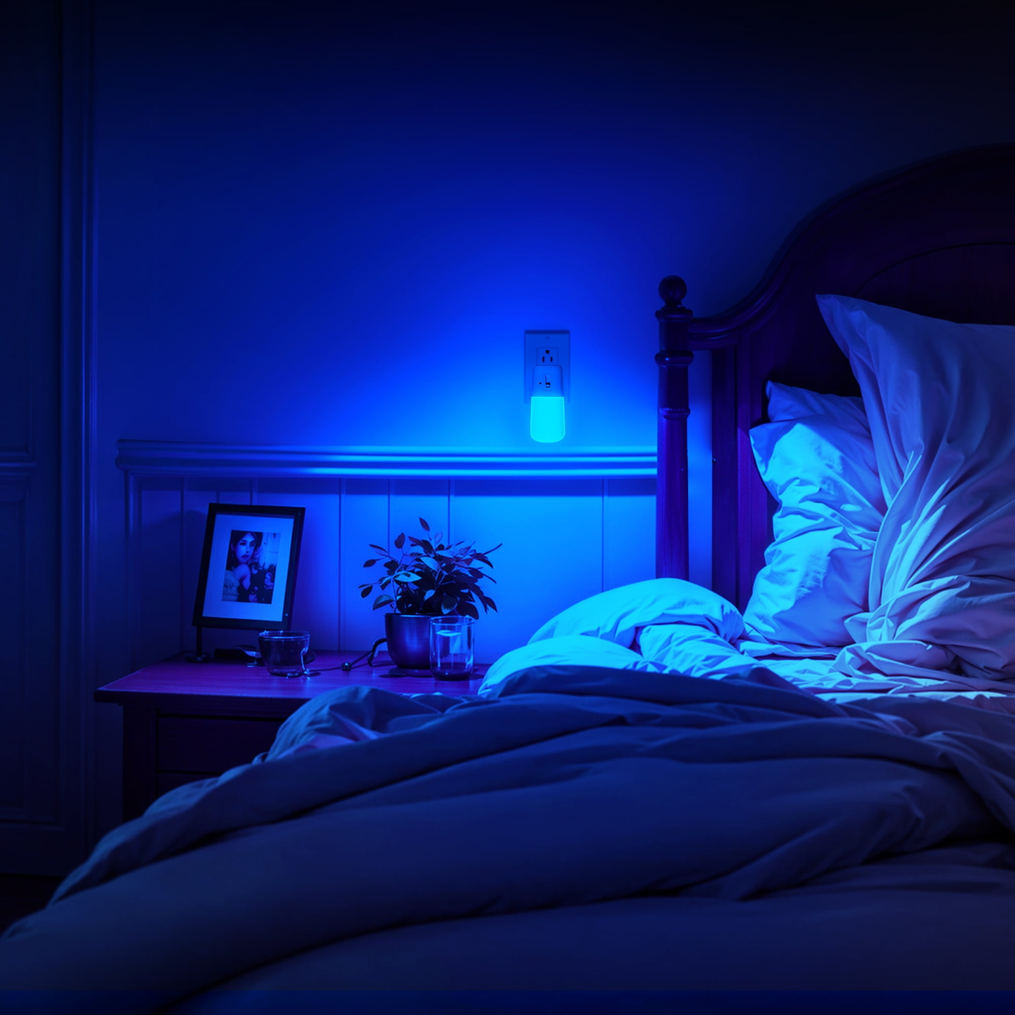 YANSUN 2-Pack Modern Blue LED Night Light, Vertical Dimmable Plug-in for Wall, Auto Light Sensor, 1-Watt Integrated LED with White Acrylic Cover