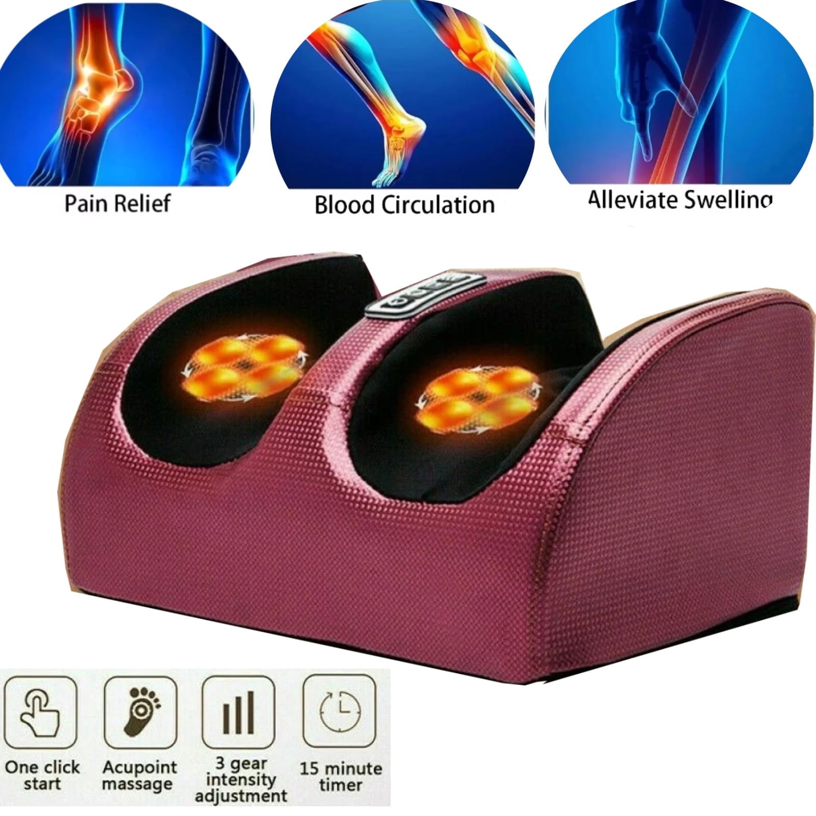 Hinzonek Foot Massager Machine Massage,Feet Massager, Chronic Nerve Pain Therapy Spa Gift Deep Kneading Rolling Massage for Leg Calf Ankle, Electric Shiatsu Foot Massager,3 Intensity Levels