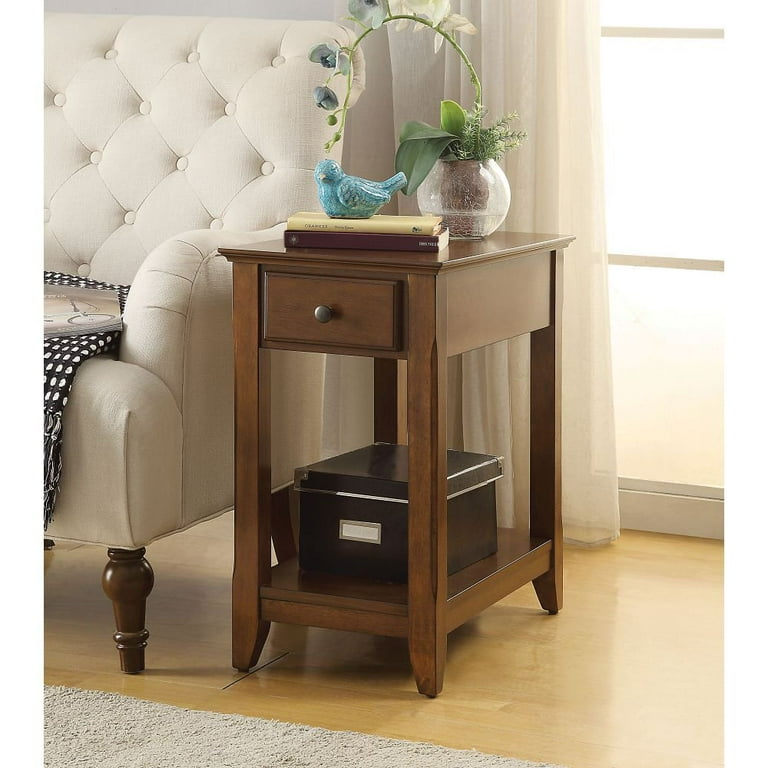 Hassch Accent Narrow End Desk Modern Wooden Sofa Side Table for Bedroom Living Room Walnut