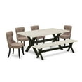 thumbnail image 2 of East West Furniture X-Style 6-piece Wood Dining Table Set in Black/Coffee, 2 of 6
