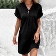 thumbnail image 2 of Puliio Summer Dresses for Women Short Sleeve V Neck Solid Color Ribbed Casual Daily Wear Mini Dress, 2 of 4