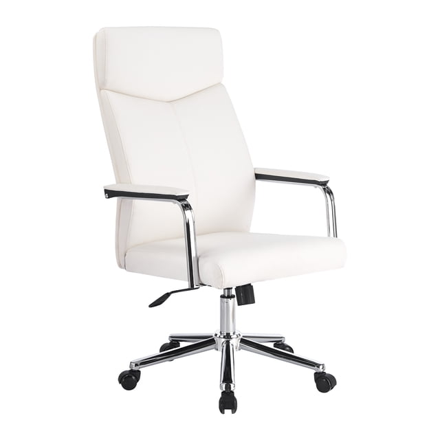Ilios Innova | Silla Ejecutiva Blanca Ergonómica con Altura Ajustable, Respaldo Alto Acolchado, Base Metálica Cromada con Ruedas 360°, Diseño Moderno para Oficina y Home Office