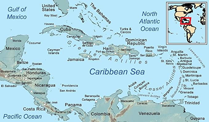 Где находится карибские острова возле какой страны Map of the Caribbean Islands