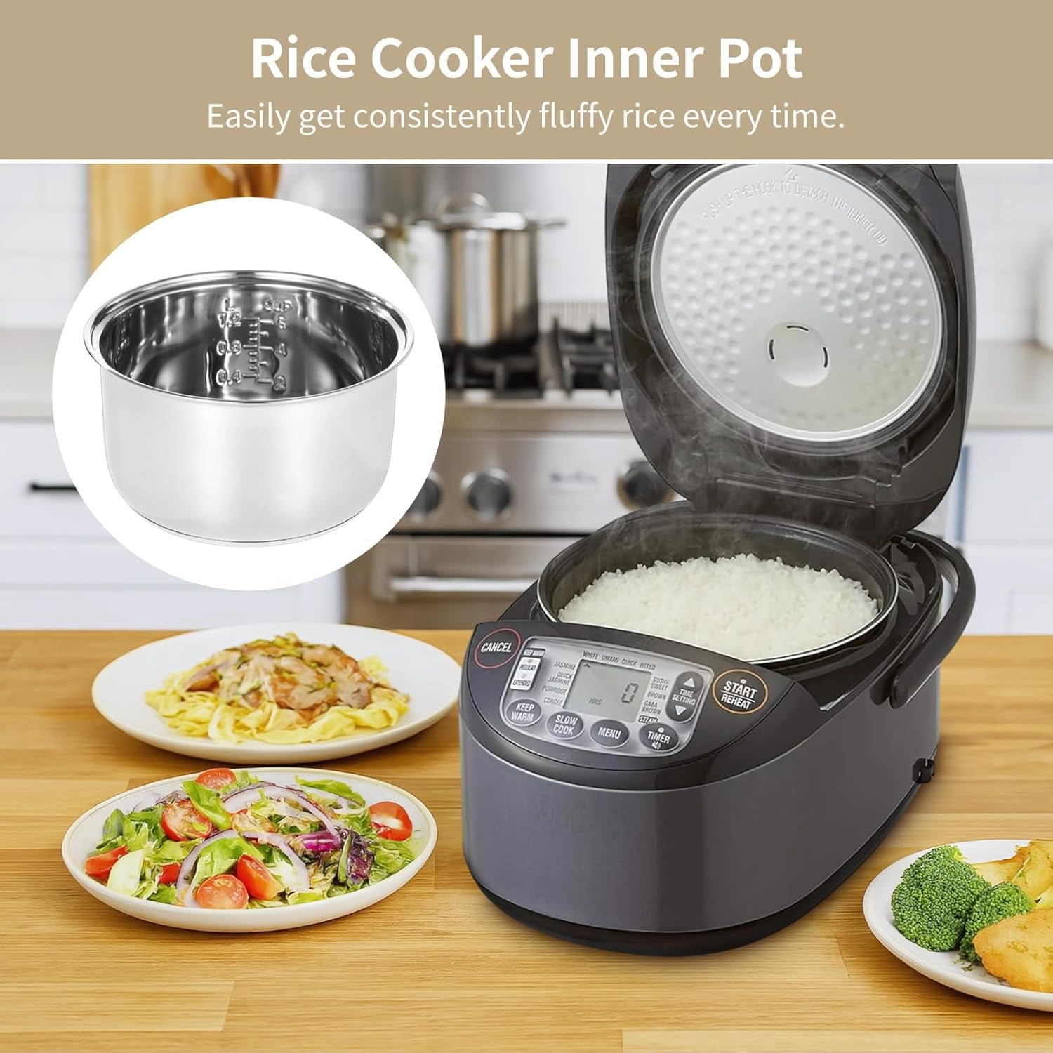 304 Stainless Steel Inner Pot for  NS-TSC10, 3 L/5.5-Cup Rice Cooker Replacement, Easy Clean &