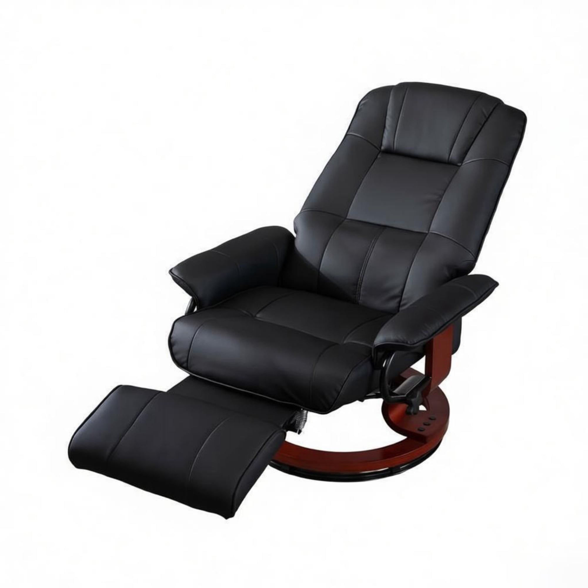 Black Manual Swivel Faux Leather Lounge Chair with Footrest and Armrest