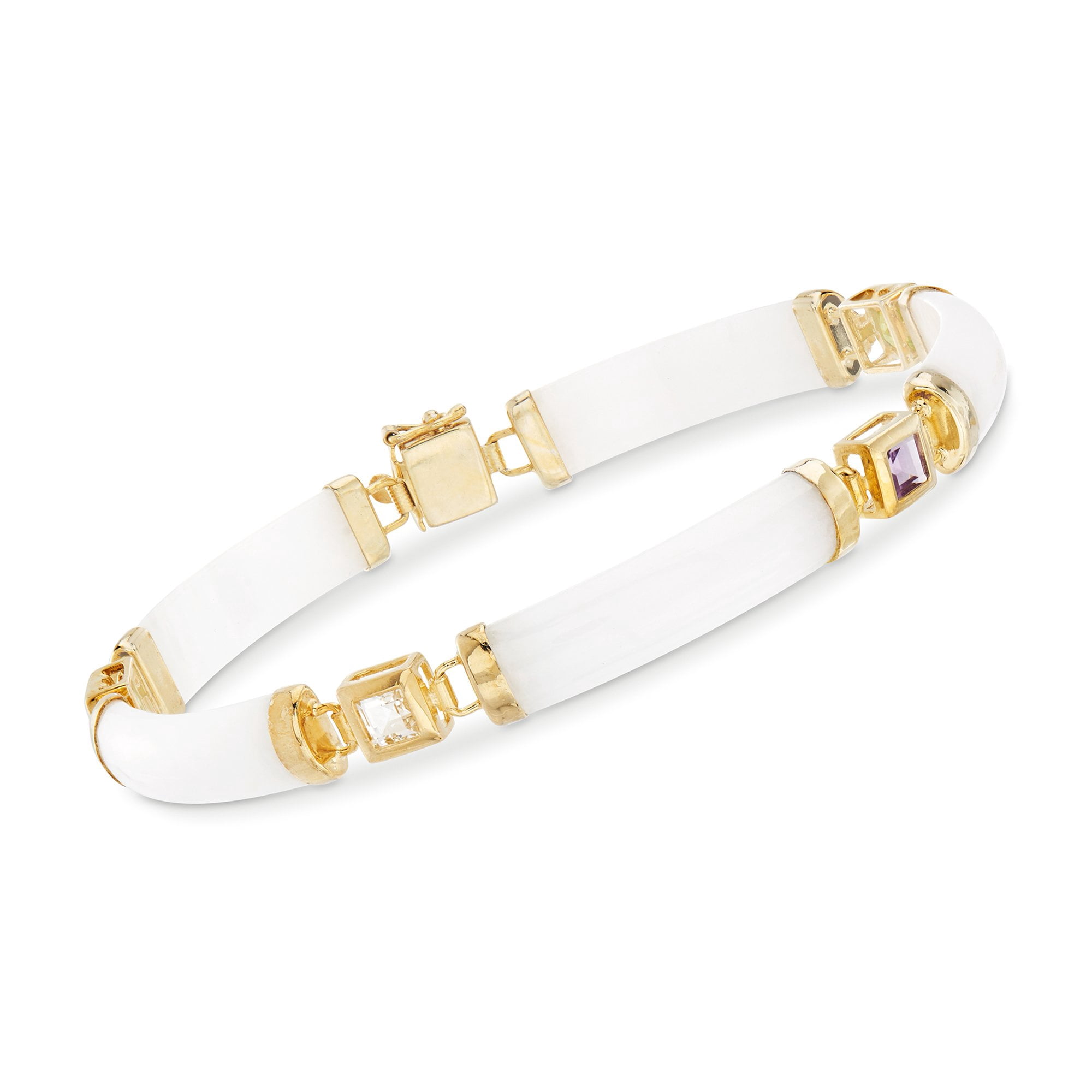 Ross-Simons White Jade and 1.40 ct. t.w. Multi-Gemstone "Good Fortune" Bracelet in 18kt Gold Over Sterling, Women's, Adult