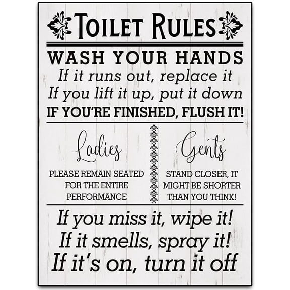 Original Retro Design Toilet Rules Wood Signs Wall Art|Natural Wooden Board Print Poster Wall Decoration for Bathroom