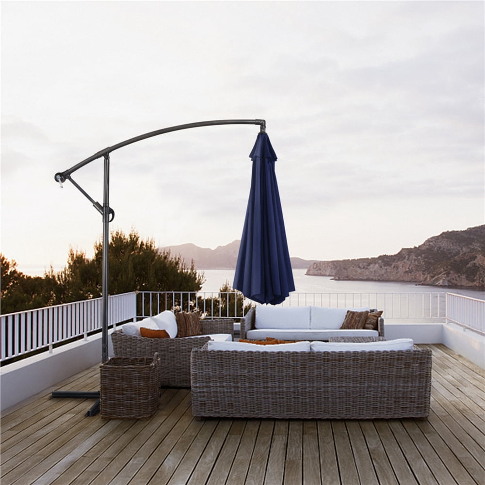 Yaheetech 10ft Hanging Patio Offset Umbrella with Crank & Cross Base, Navy Blue