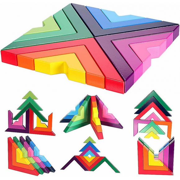 Wooden Rainbow Stacking Game Stacker Geometry Building Blocks Creative Nesting Educational Toys Kids Toddlers (rainbow Stacking Game)