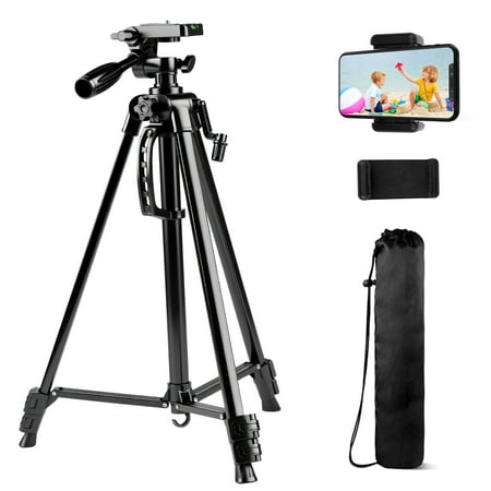 55'' Camera Tripod, iphone Tripod Stand,Phone Tripod for iphone, Tripod for Camera DSLR SLR with Cellphone Clip for Smartphone Live Streaming Vlog, Tripod Compatible with Phone, Tablet,Camera