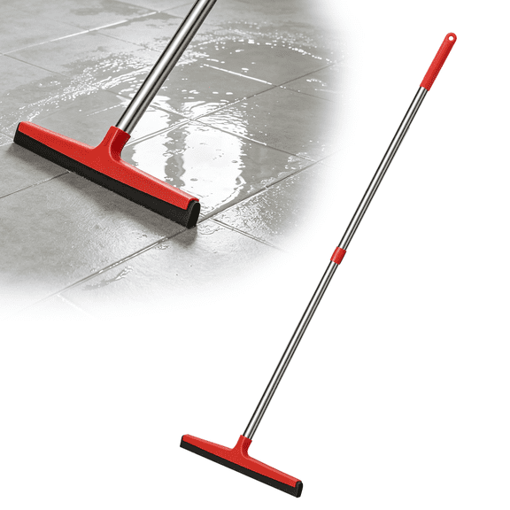 Floor Squeegee for Concrete Floor, Heavy Duty Water Scraper with Long Handle, 20" Rubber Floor Squeegee for Garage, Deck, Bathroom, Shower Glass, Window