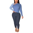 thumbnail image 2 of KOMOO Plus Size Women Patchwork Jumpsuit Color Matching Hollow Slim Fit Bodysuit Skinny Jumpsuits, 2 of 9