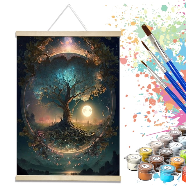 JYLMOOD Paint by Numbers with Hanger Frame for Adults Beginners Roll Canvas,12x16in