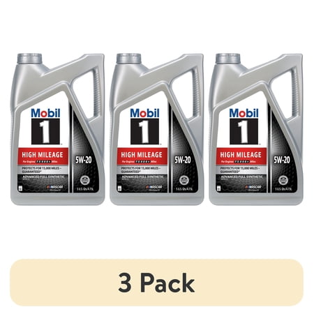 (3 pack) Mobil 1 High Mileage Full Synthetic Motor Oil 5W-20, 5 Quart