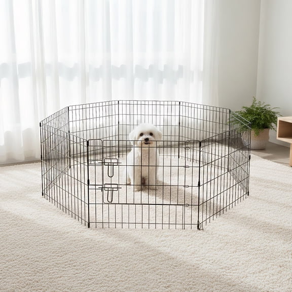 Pefilos 8 Panels 24"x24" Dog Playpen, Indoor/Outdoor Foldable Metal Exercise Puppy Play Pen with Door for Dogs, Cats or Small Animals, Black