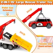 Huge Wave Large Tow Truck Toys for 3-8 Year Boys, Transport Truck with Loading Crane, Lights and Sounds Vehicles Toy Birthday Gift for Toddlers Kids