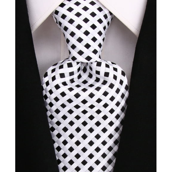 Black and White Checkered Necktie - Black & White Tie for Groom