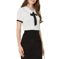 thumbnail image 5 of Allegra K Women's Polka Dots Turn Down Collar Contrast Tie Neck Short Sleeve Blouse Top, 5 of 6
