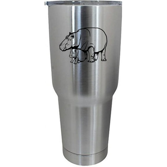 Hippopotamus with Baby Zoo Animal Themed Etched 30oz Stainless Steel Tumbler