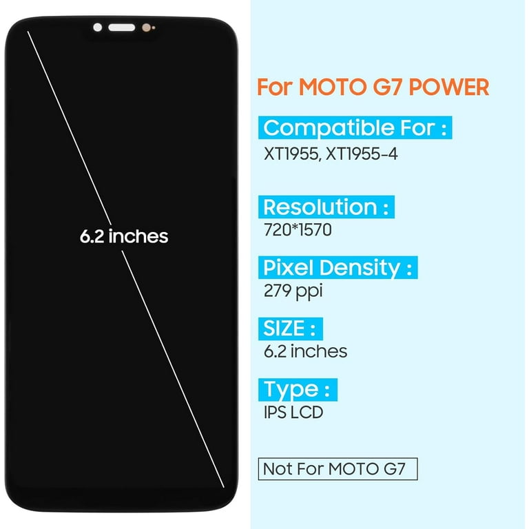 Replacement LCD Display For Motorola Moto G7 Power XT1955 – 6.2" Touch Screen Digitizer Assembly With Tools & Adhesive (Black)